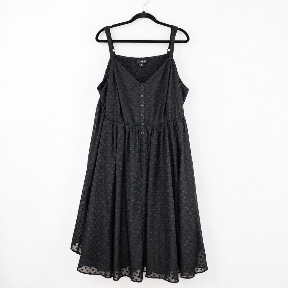 Torrid Black Heart Clip Dot Button Front Smocked Back Camisole Dress Plus Size 4